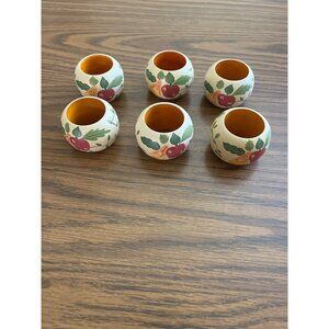 Set of six hand painted napkin rings with fruit
